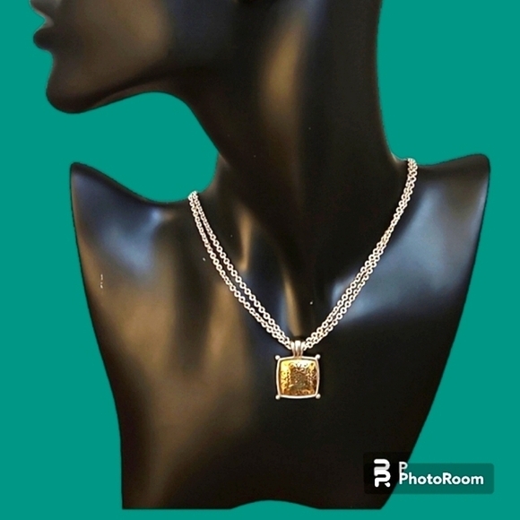 VTG BRIGHTON Two-tone Floral Square Pendant Double Chain Castlecore Necklace - Picture 1 of 7